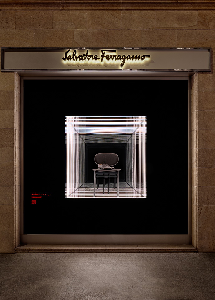 Acerbis's re-launched Meda chair on show at Salvatore Ferragamo. Photo c/o Acerbis. 