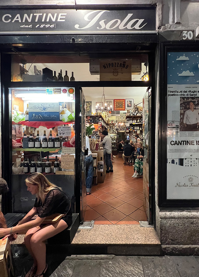 One of Milan's oldest wine shops, Cantine Isola, brimming with locals and an eclectic wine collection. Photo c/o Space. 