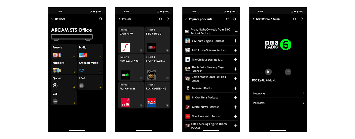 ARCAM Radia App Control screenshots