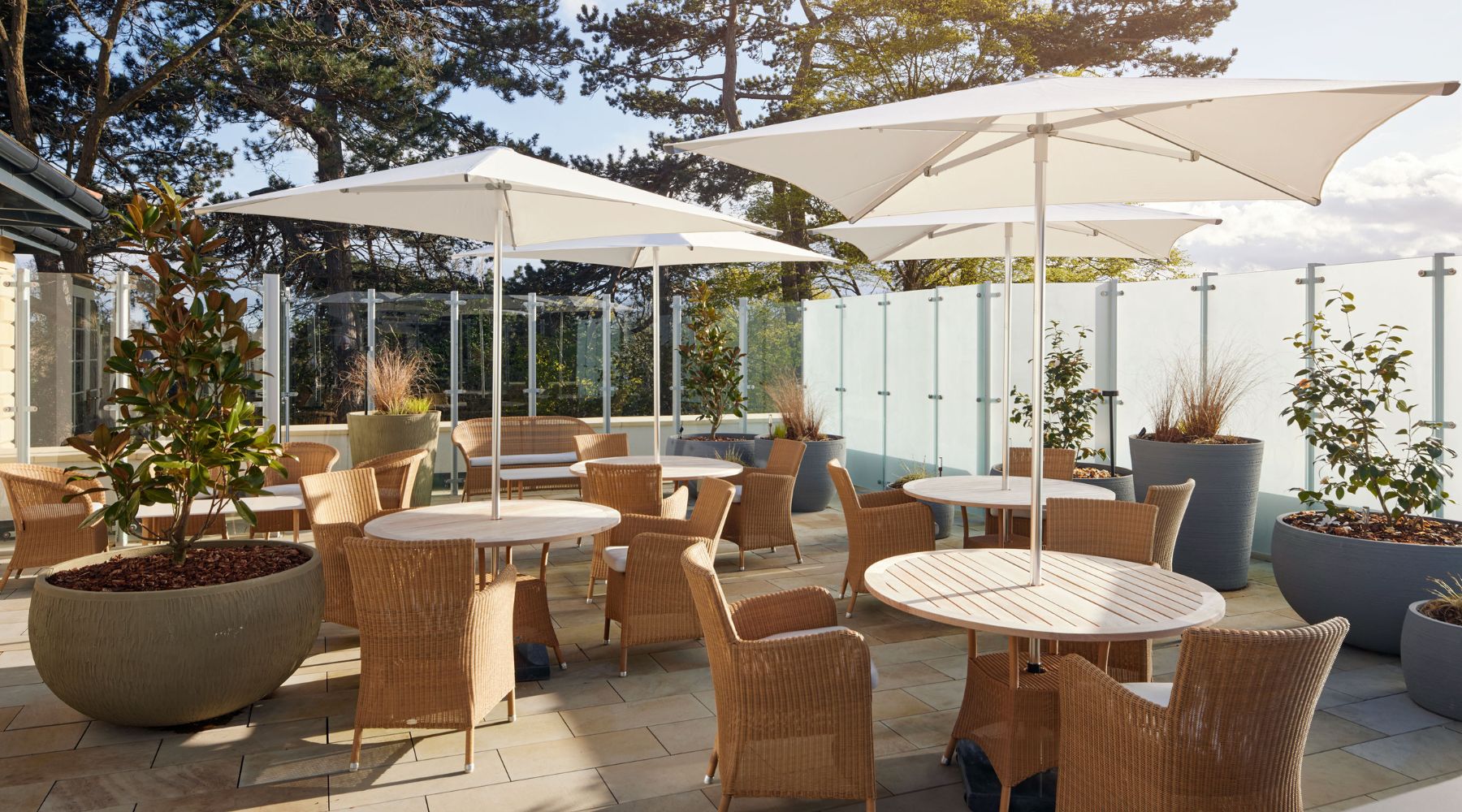 KYN Bickley outdoor terrace, seating and umbrellas