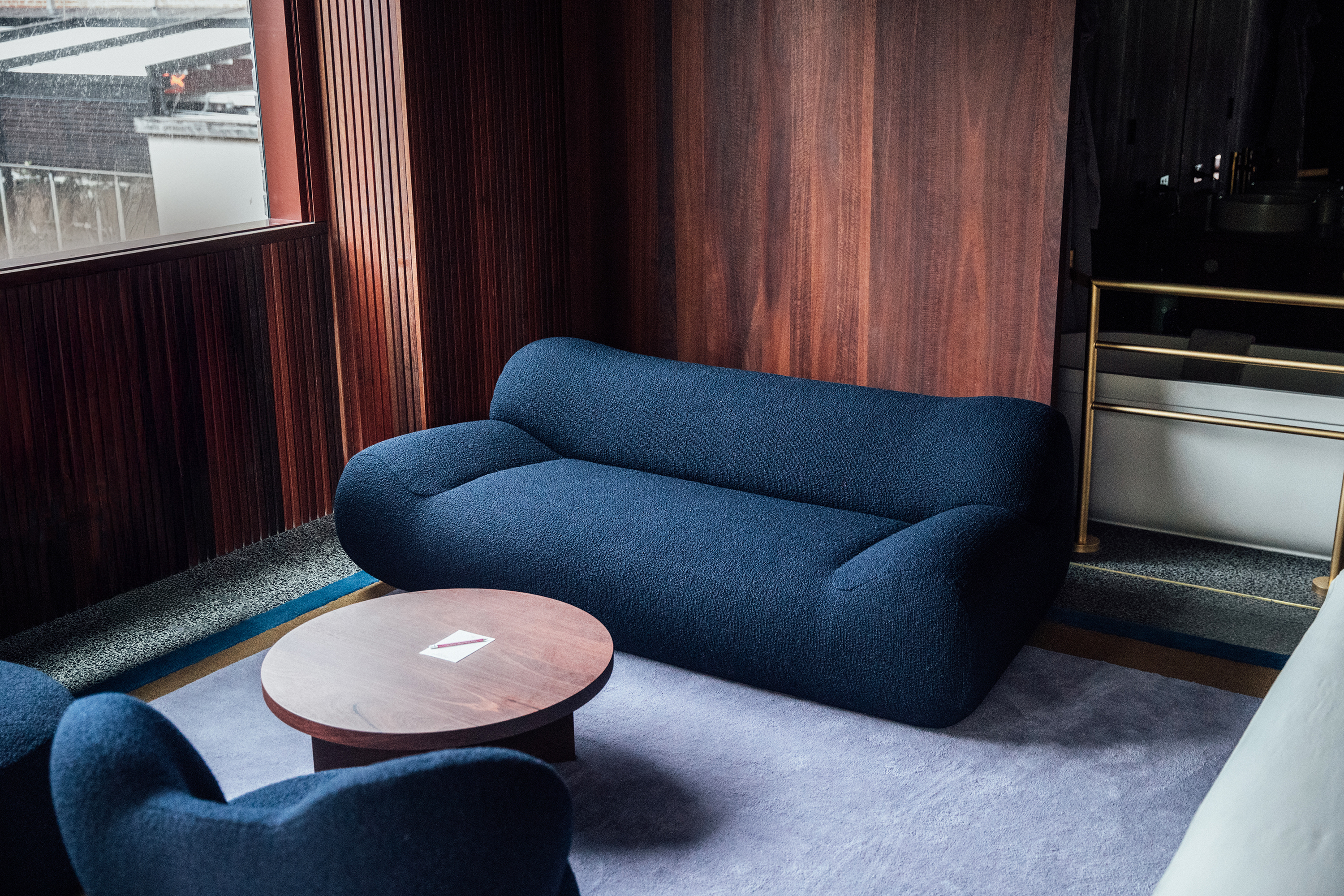 Bon 2 Seater Sofa in Bowie Custom Fabric and Custom Joy Chair in Bowie Custom Fabric
