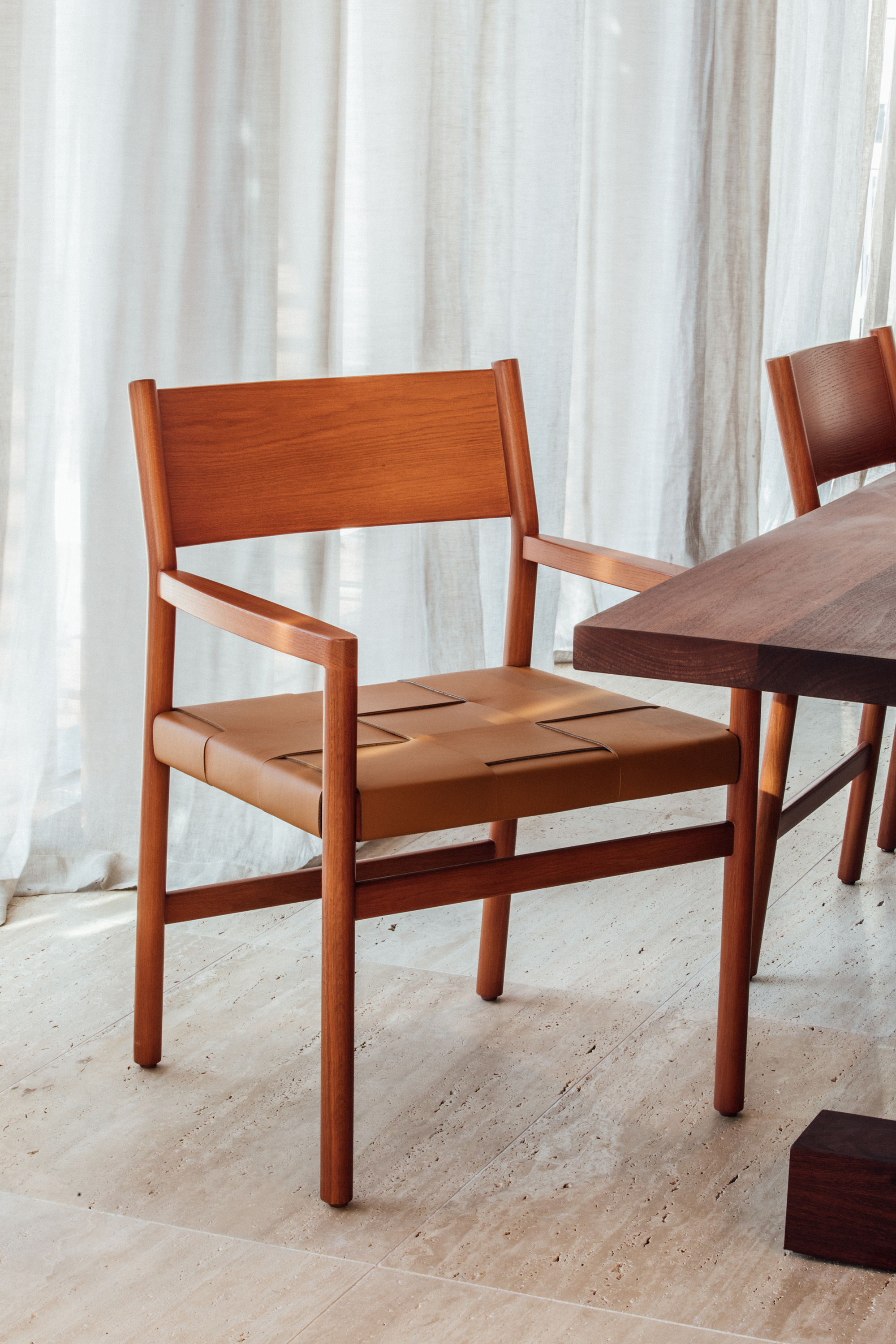 Gus Chair with Oak Base in Copper, Custom Upholstered Seat