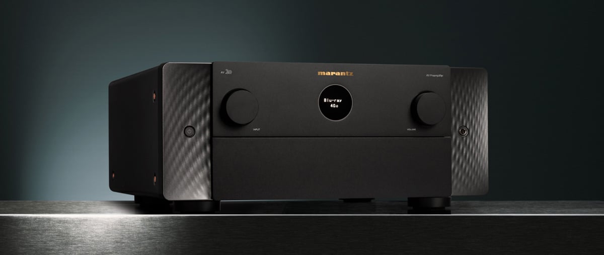 Marantz AV20 Home Theater Processor on a pedestal
