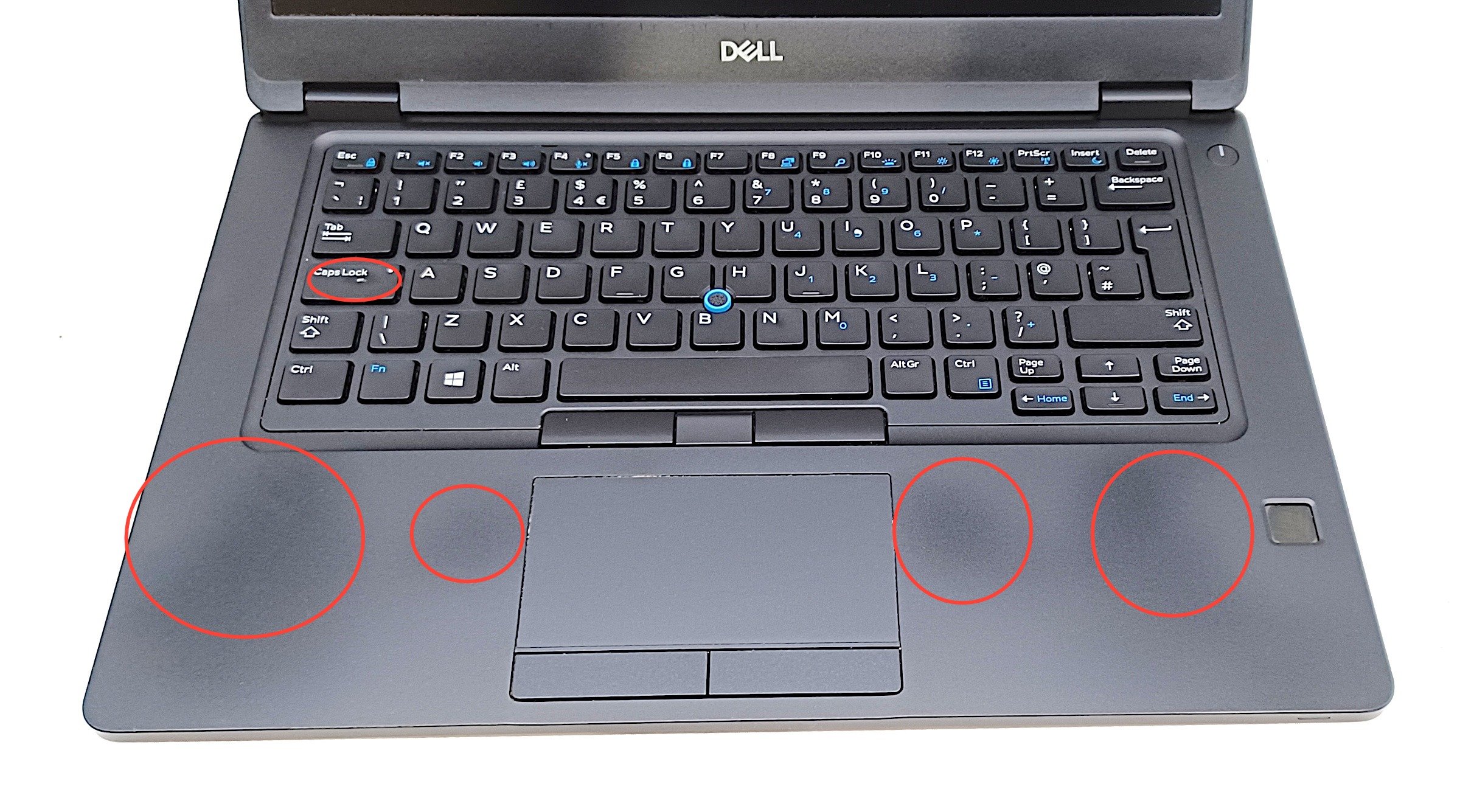 Device #1 - shiny patches on palm rest and wear to caps lock key