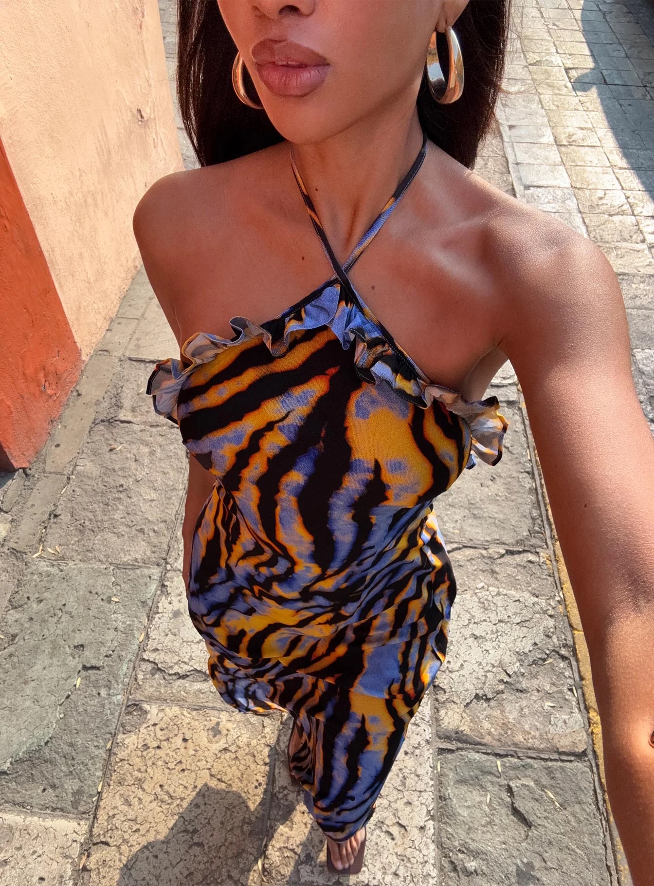 woman wearing pool party maxi dress