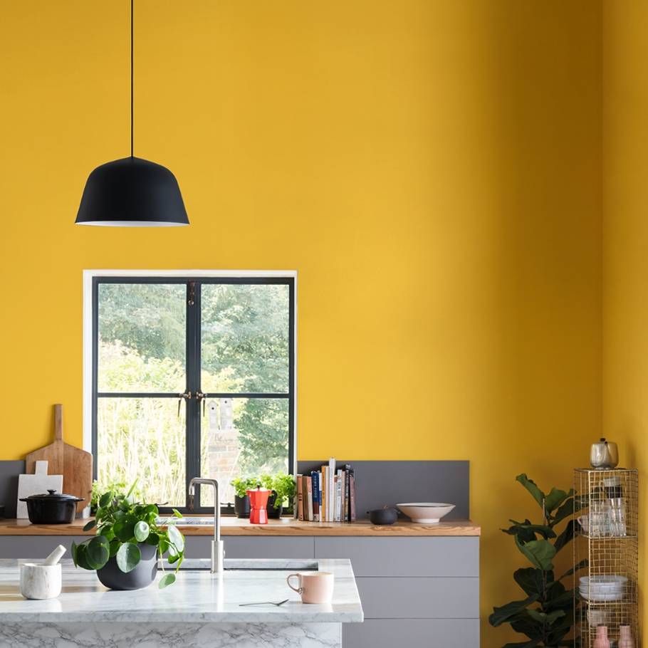 Kitchen painted in Lamplighter yellow paint