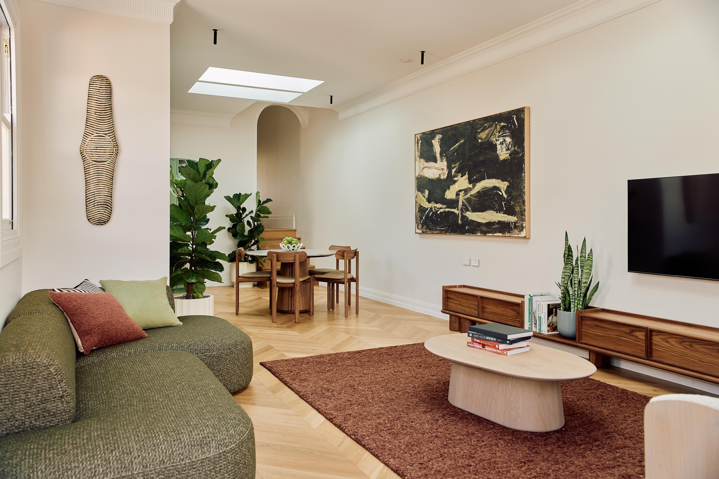 Nina Sofa Bowie Sage, Rhys Coffee Table 114 Oak Ash