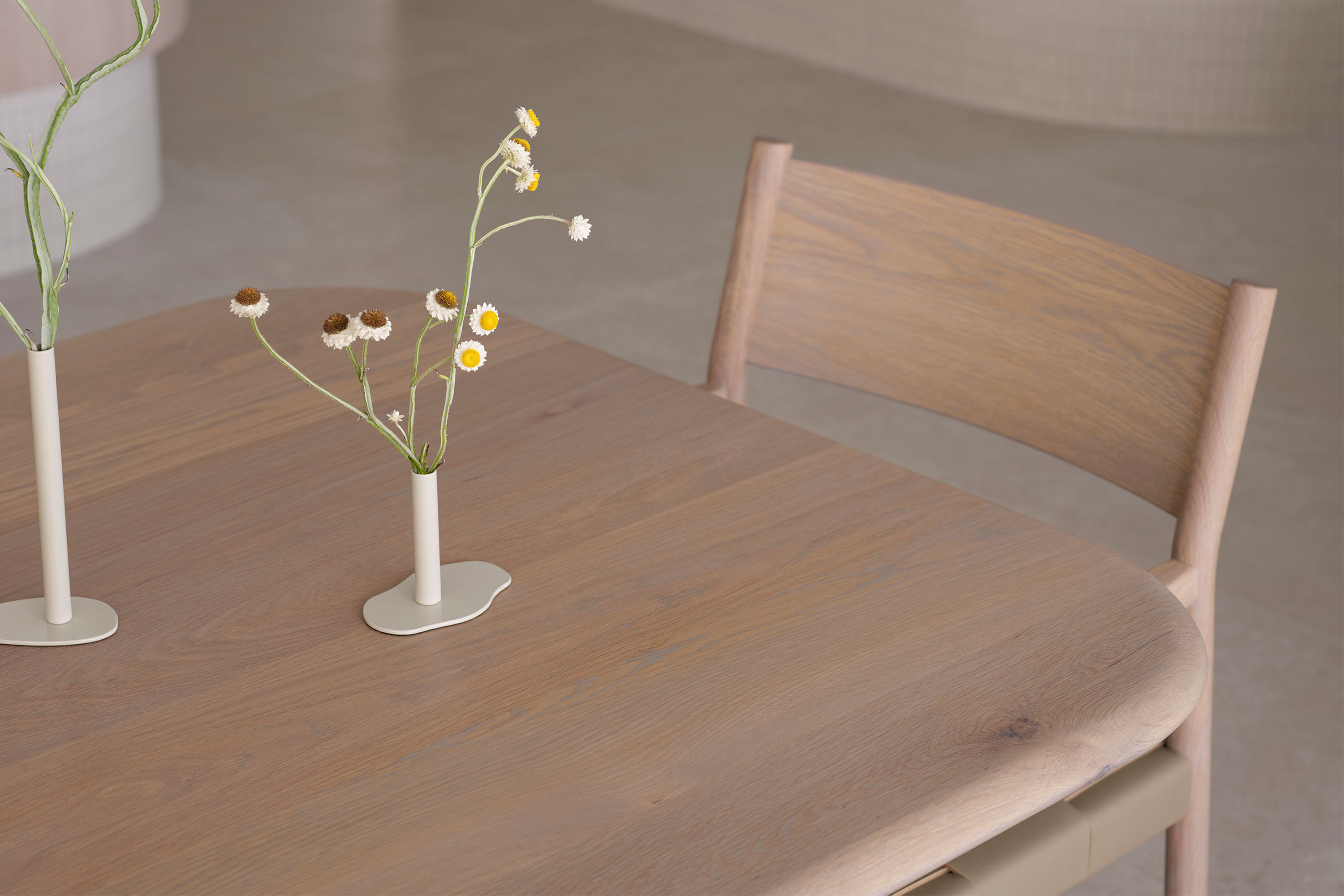 Gus Chair with Arms Woven Lichen Oak Ash, August Dining Table 300 Oak Ash