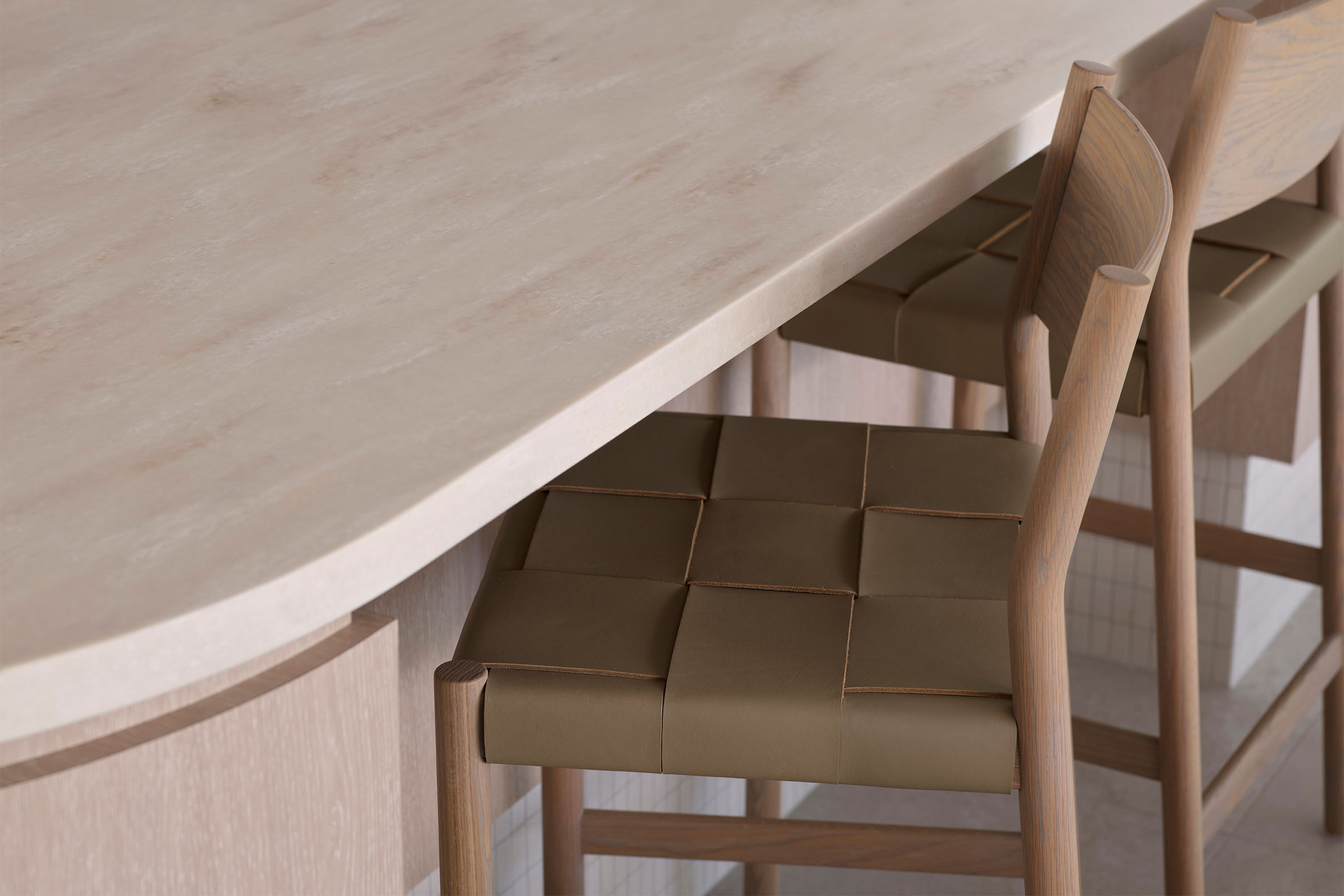 Gus Bar Stool Low with Backrest Woven Lichen Oak Ash