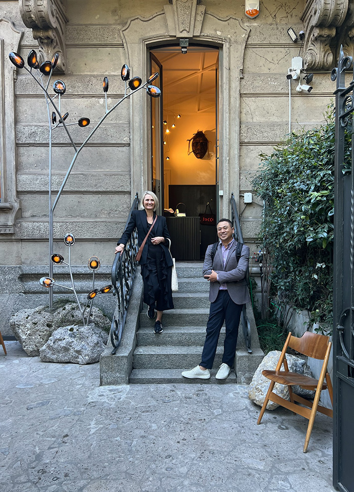 Space's Michelle McEwan and Derek Lim outside Bocci's new home in Milan. Photo c/o Space.
