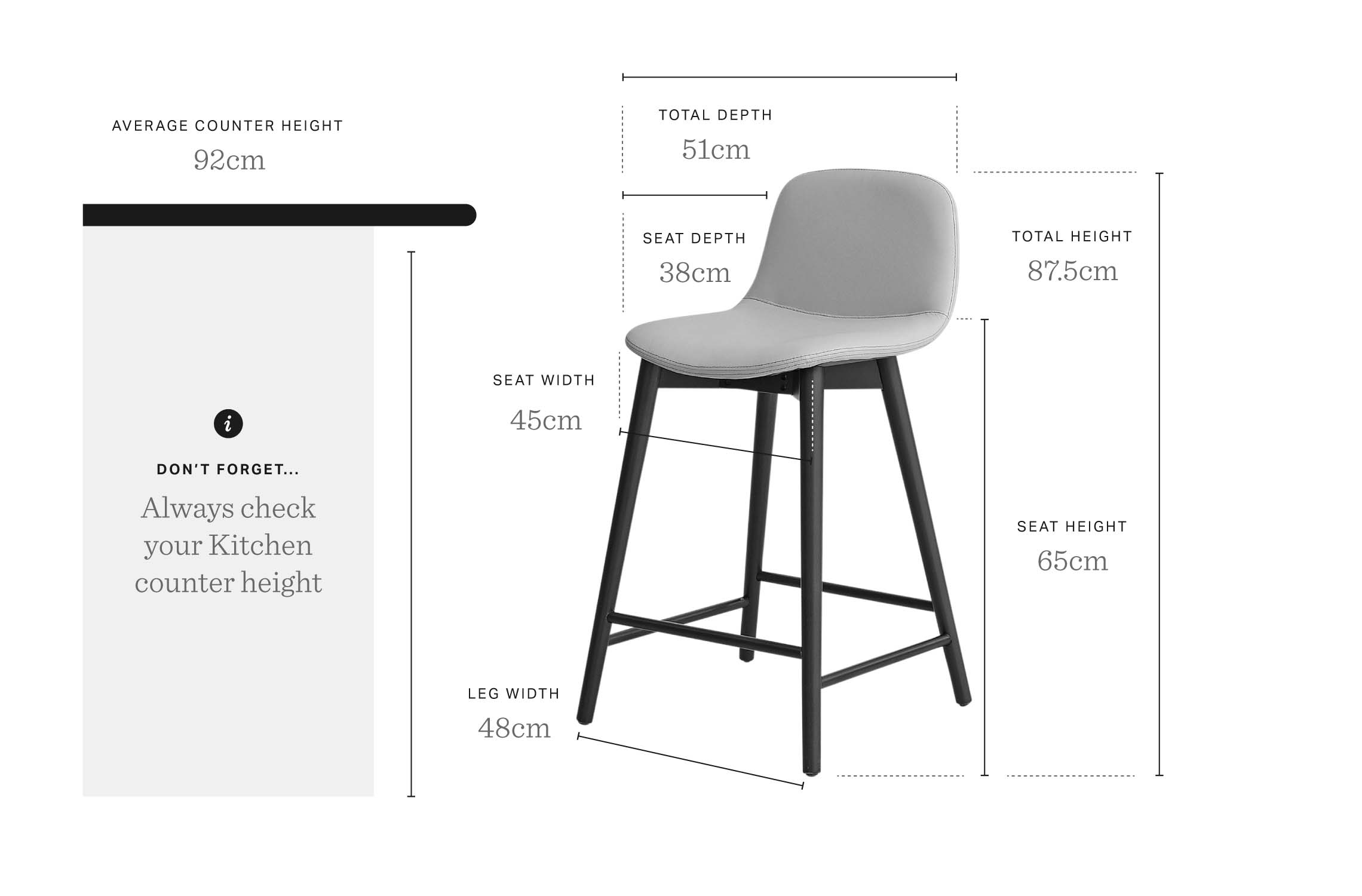 Hudson Dark Grey Leather Bar Stool