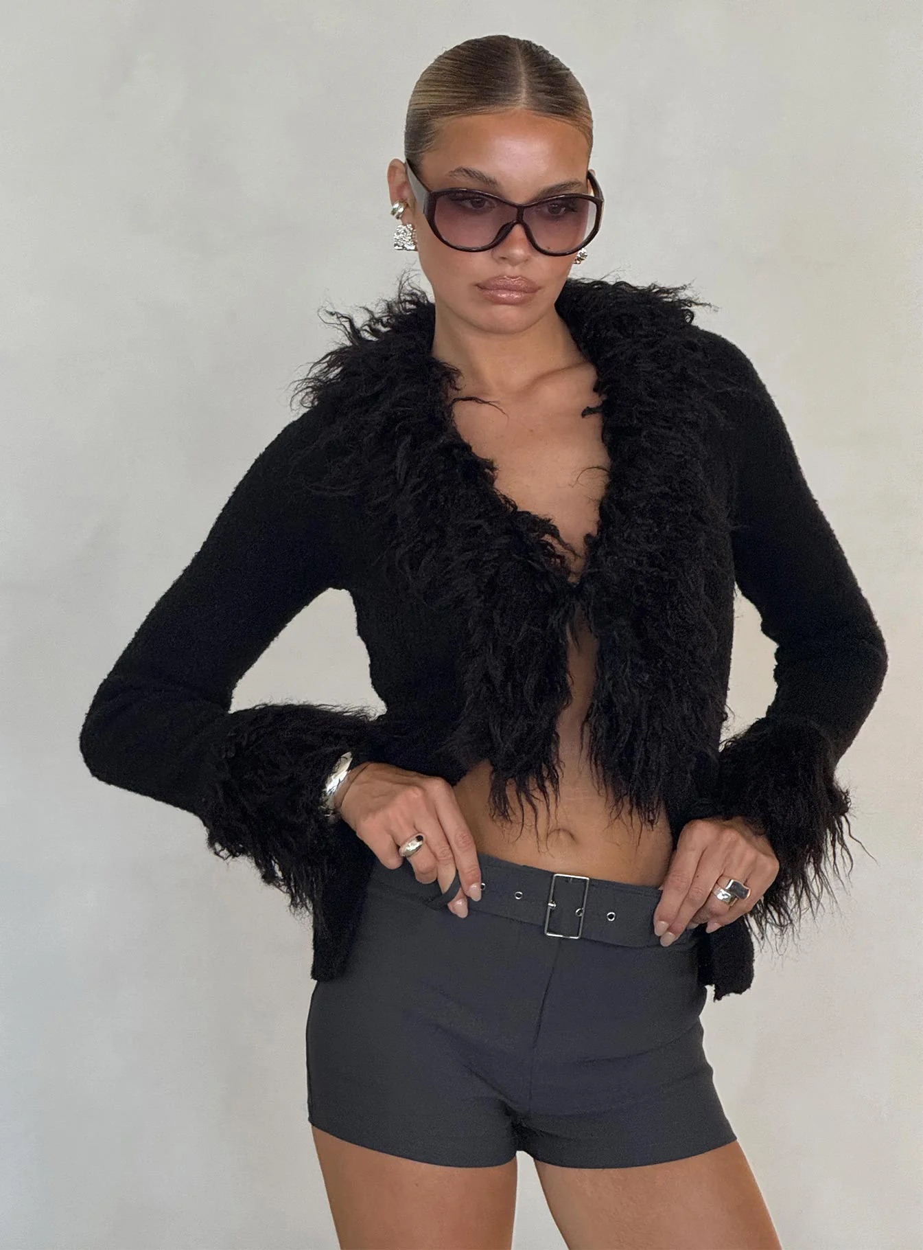 woman wearing princess polly cardigan for fall date night