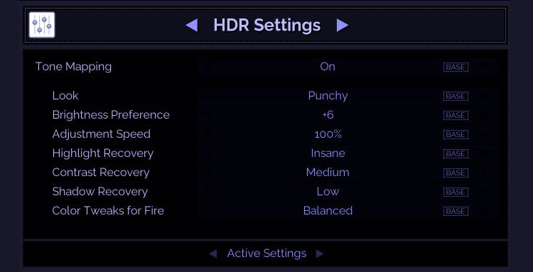 HDR Settings screenshot
