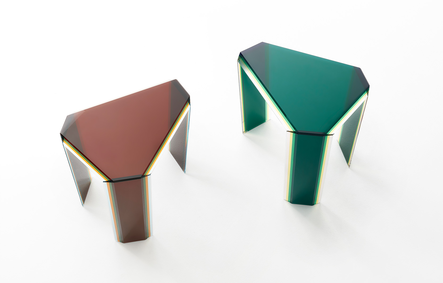 Bisel low tables designed by Patricia Urquiola for Glas Italia. Photo c/o Glas Italia.