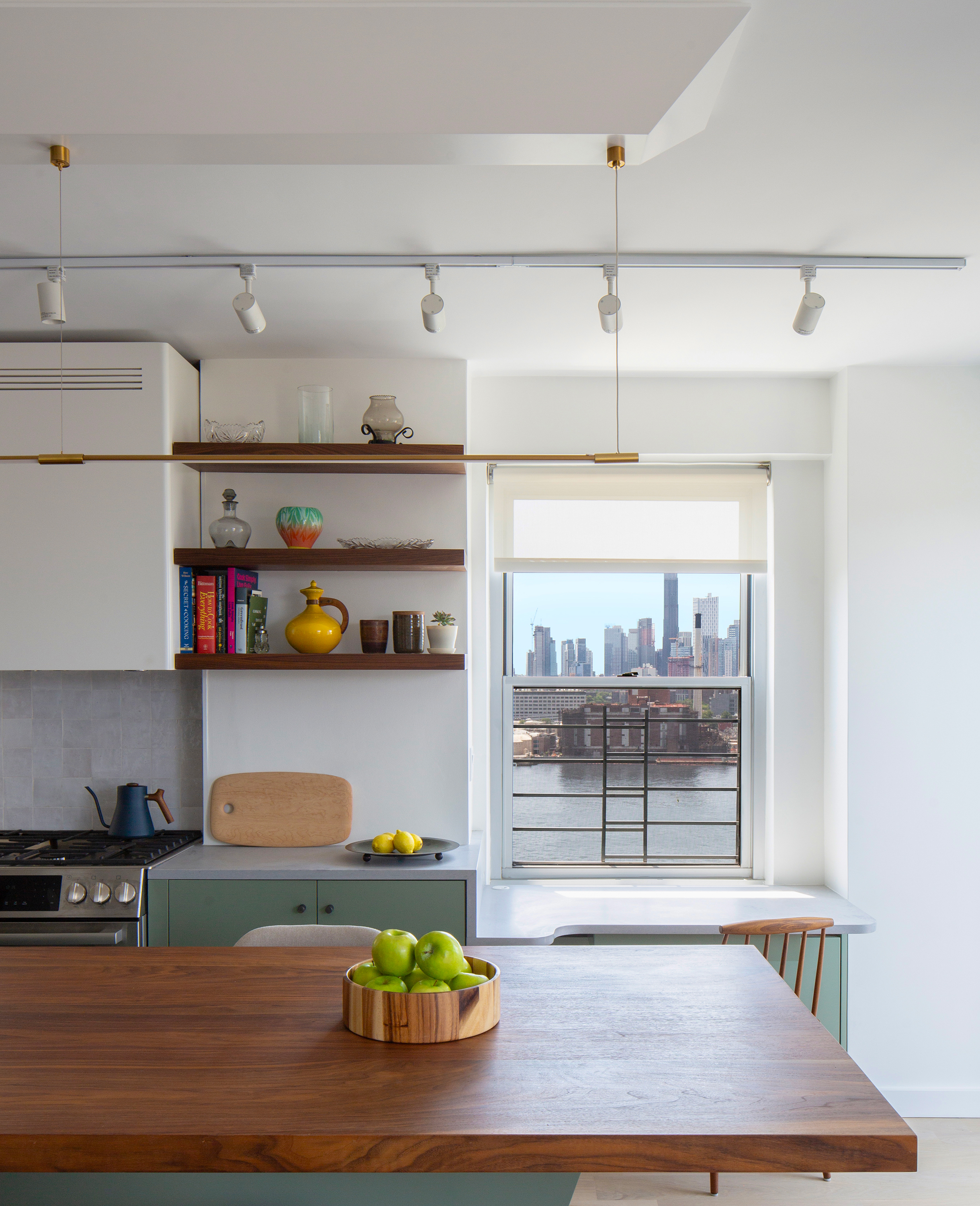 Wide plank wood flooring enhancing contemporary Grand Street apartment interior in NYC