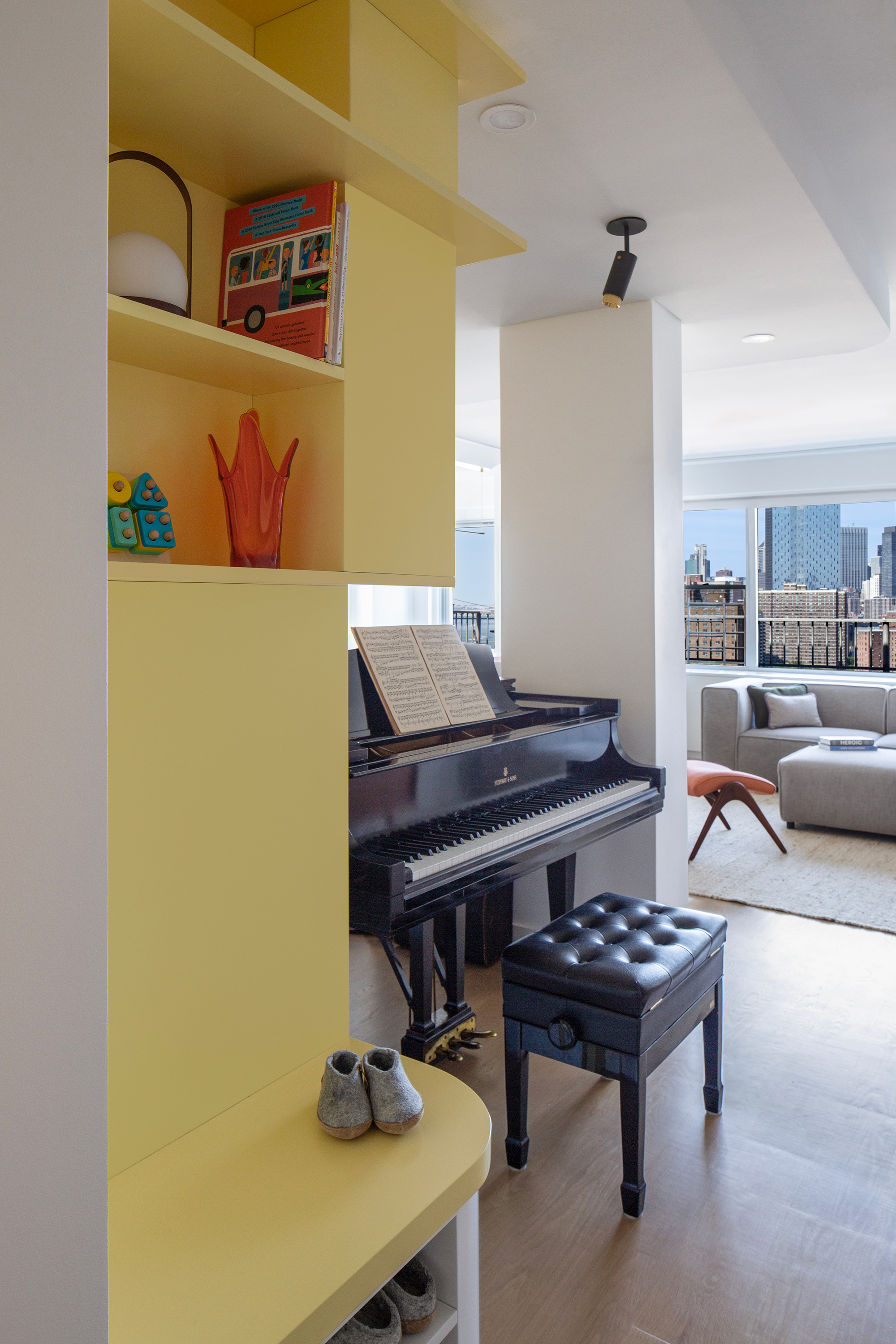 Contemporary New York home interior featuring premium wide plank wood flooring