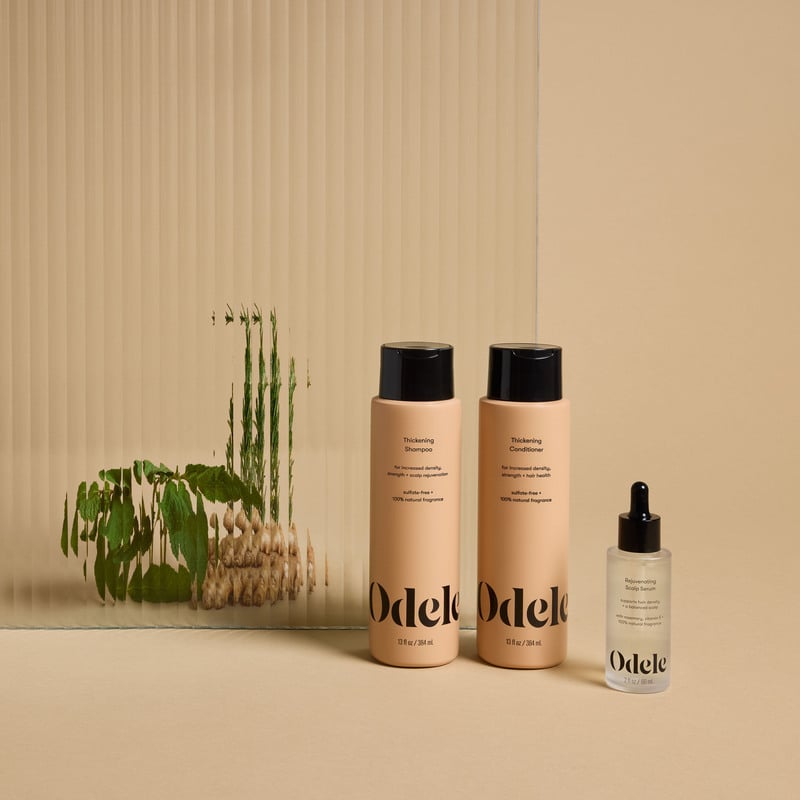 Odele Thickening routine: Thickening Shampoo, Thickening Conditioner and Rejuvenating Scalp Serum