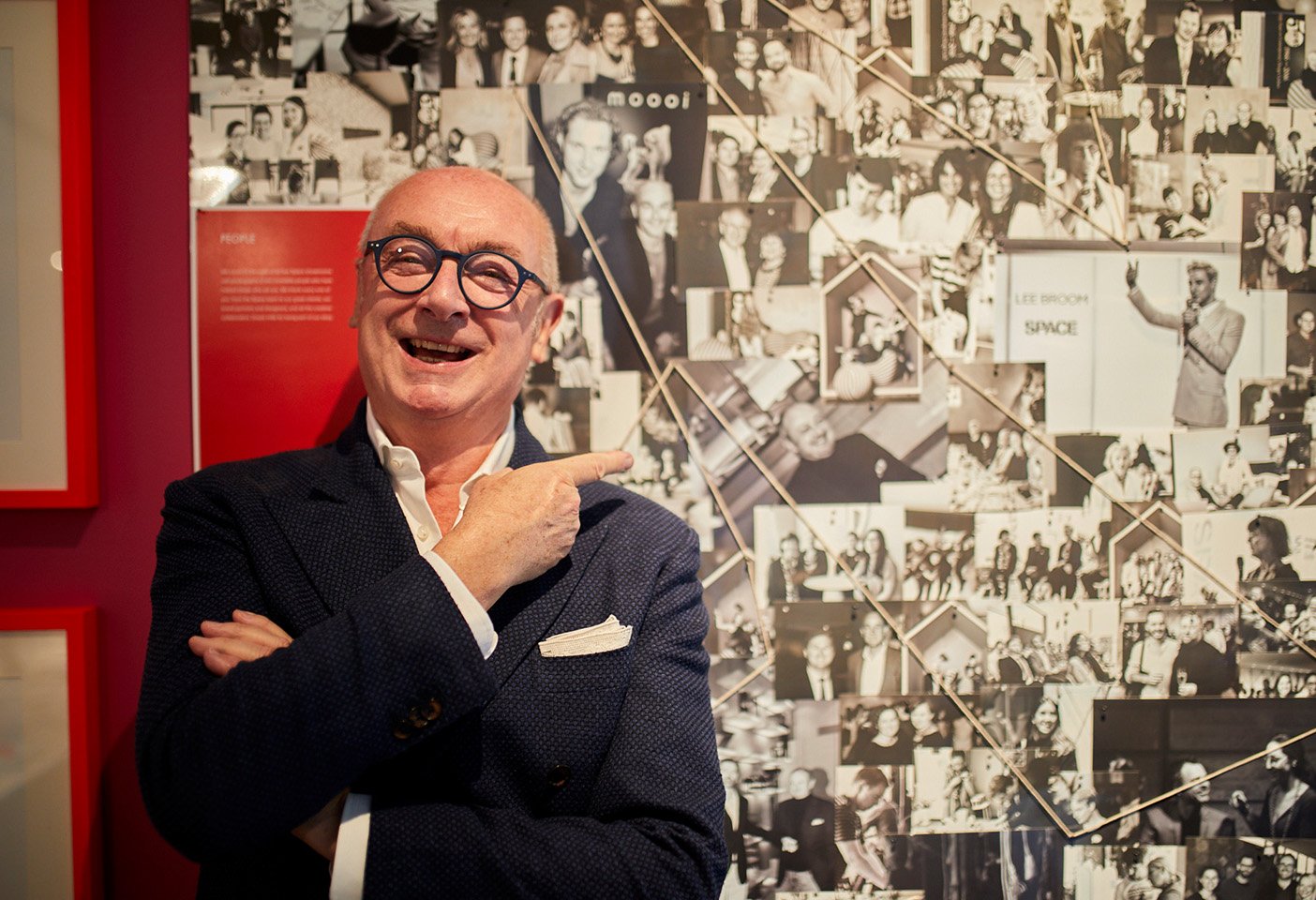 Piero Lissoni at the Space 30th birthday party in Melbourne, finding himself on the photo wall that featured Space's design guests over the past three decades. Photo c/o Space.
