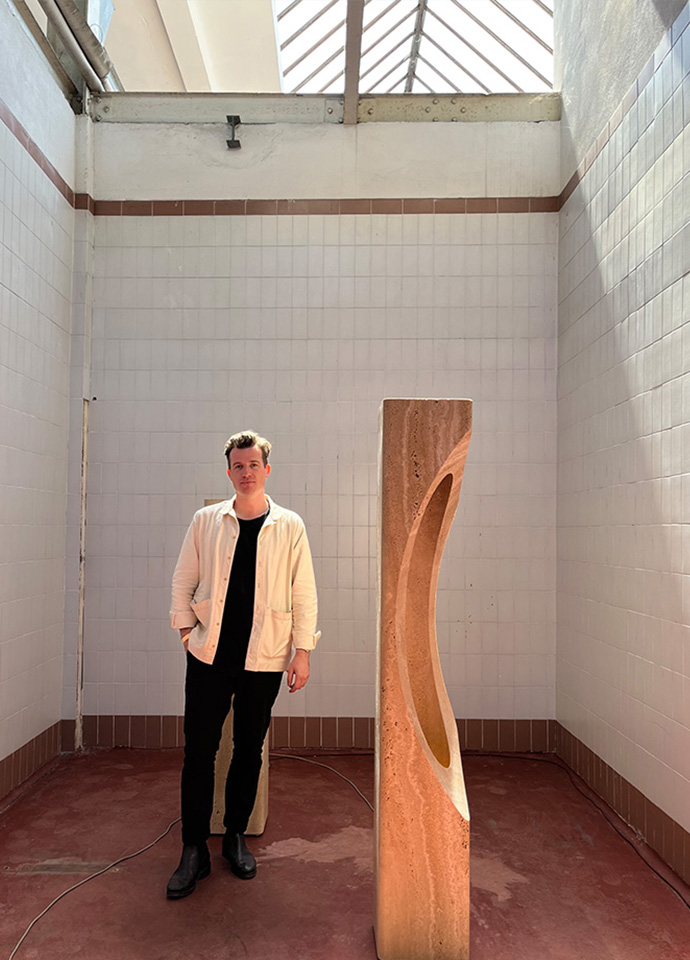 Australian designer Tom Fereday, well known internationally for his work for brands including SPO1, presented ‘Cor’ at Alcova, a sculpted and illuminated series of timber totems for Agglomerati. Photo c/o Heidi Dokulil.