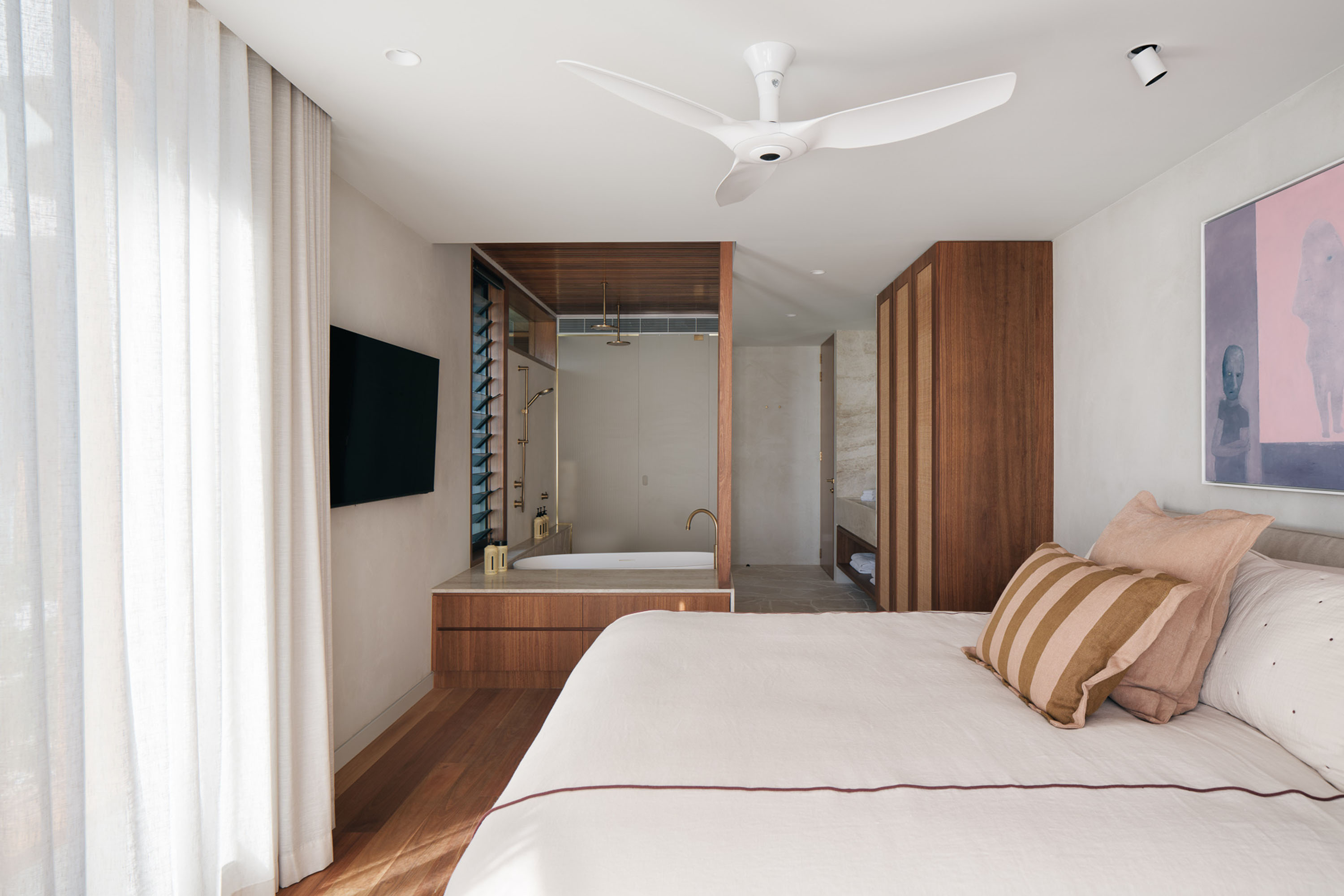 Rune Linen Bed Cover Oat, Duke Square Cushion Apricot, Palmer Rectangle Cushion Cedar