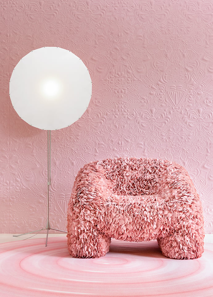 'Ripples in Pink' with the Hortensia armchair by Andrés Reisinger for Moooi Carpets. Photo c/o Moooi.