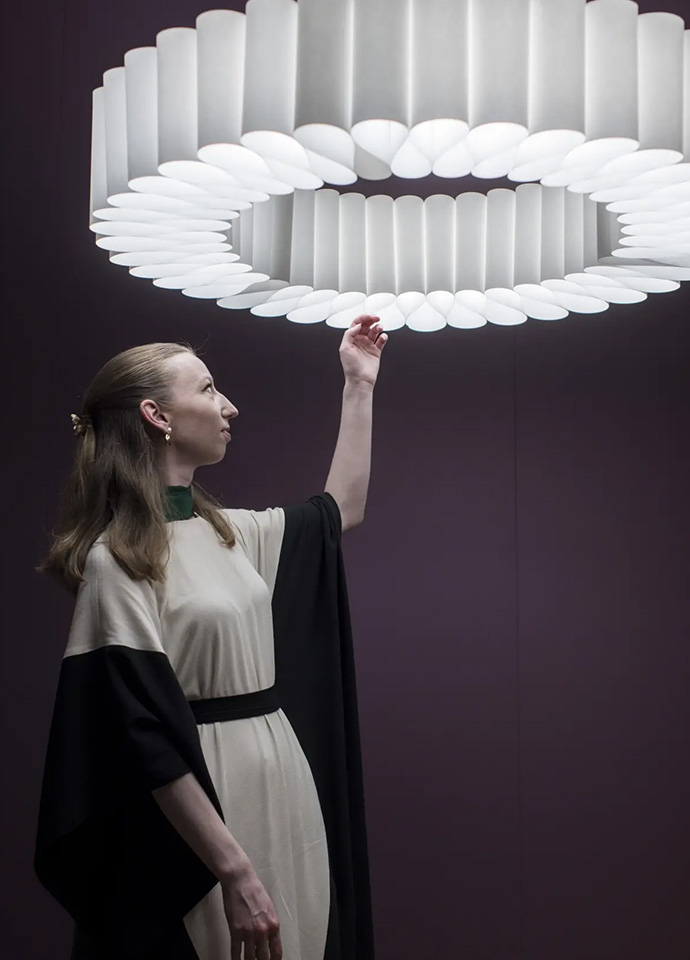 The soft and sensuous form of the Pli lamp by Danish architect and designer Felicia Arvid launched at the Salone del Mobile 2023. Here, and following, images c/o Foscarini.