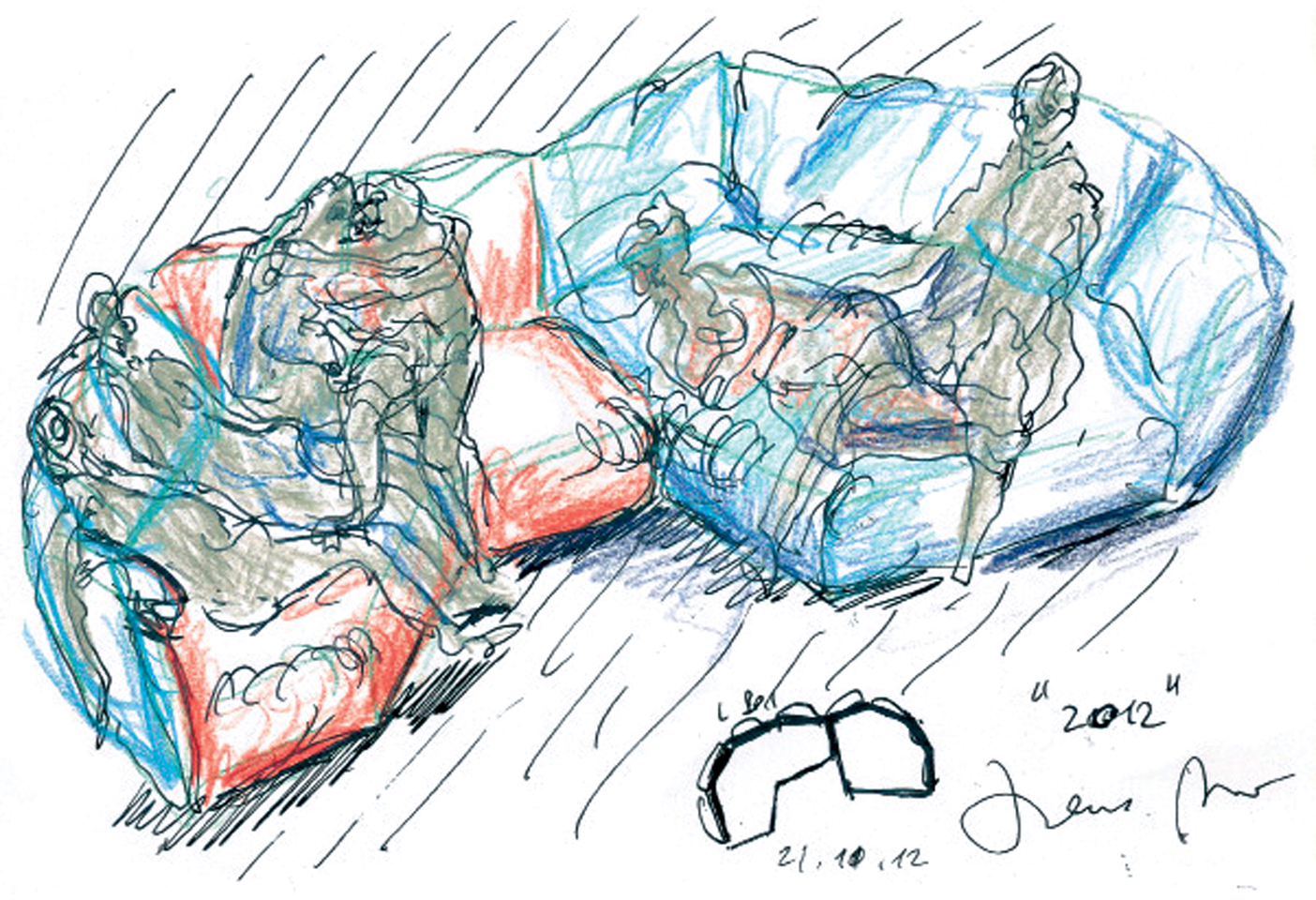 Sketch of the Standard sofa by Francesco Binfaré shows the flexibility of the design. Sketch c/o Edra.