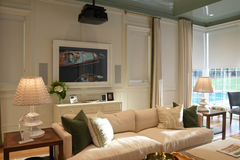 Window with drapes on media room