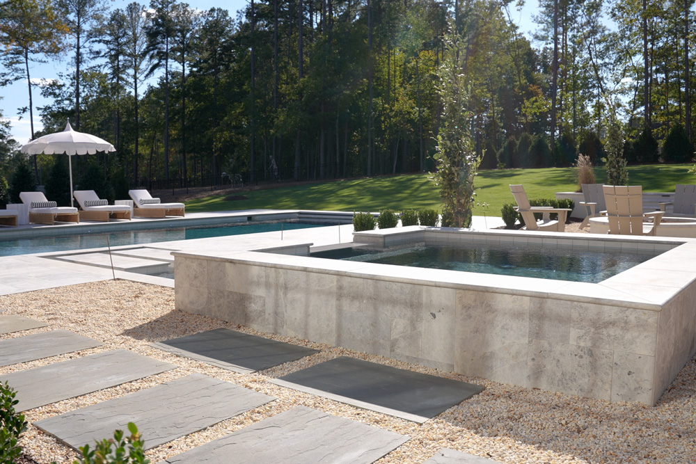 Swimming pool in backyard of a home