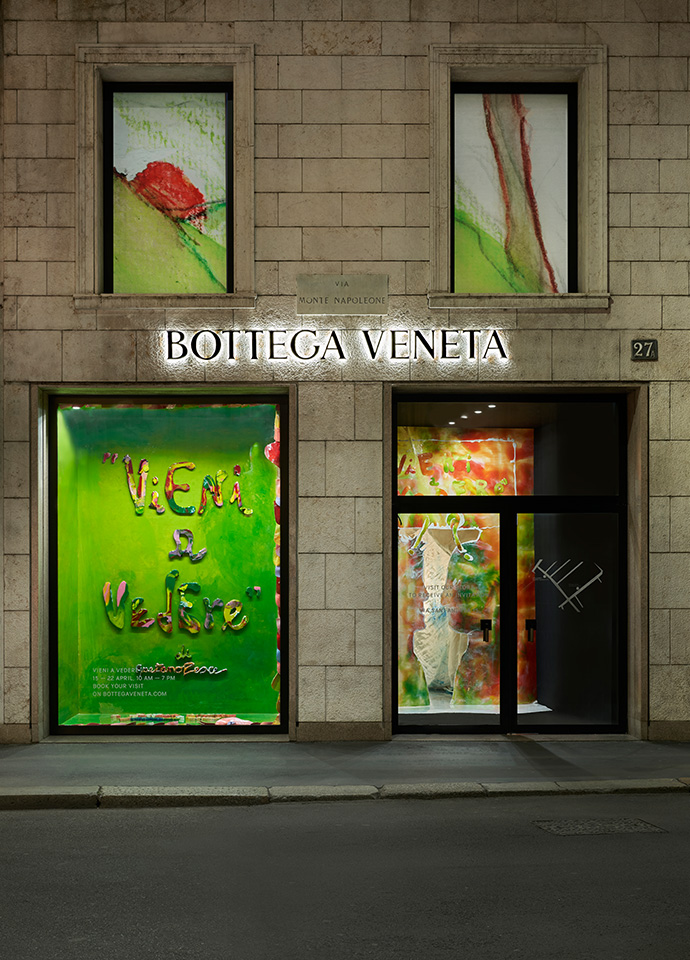 The 'Vieni a Vedere' installation at Bottega Veneta during Milan Design Week 2023 transformed the fashion brand's store into a magical grotto complete with two limited edition bags by Pesce. Photo c/o Bottega Veneta.
