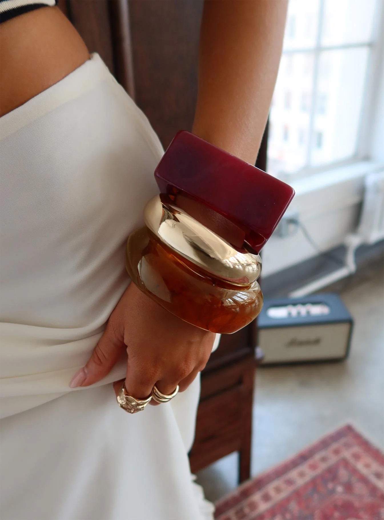 woman wearing cuff set for winter date night