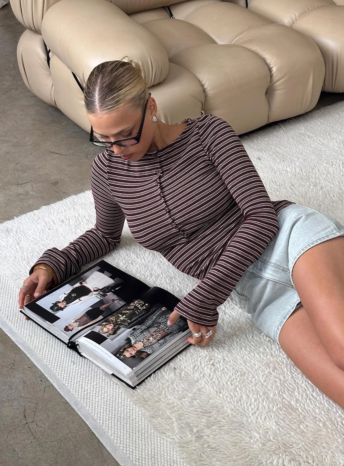 woman wearing princess polly stripe cardigan - winter 2025 fashion trends