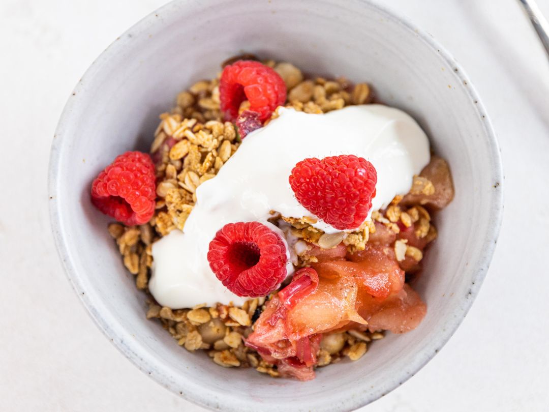 Apple Rhubarb Muesli Crumble Bowls