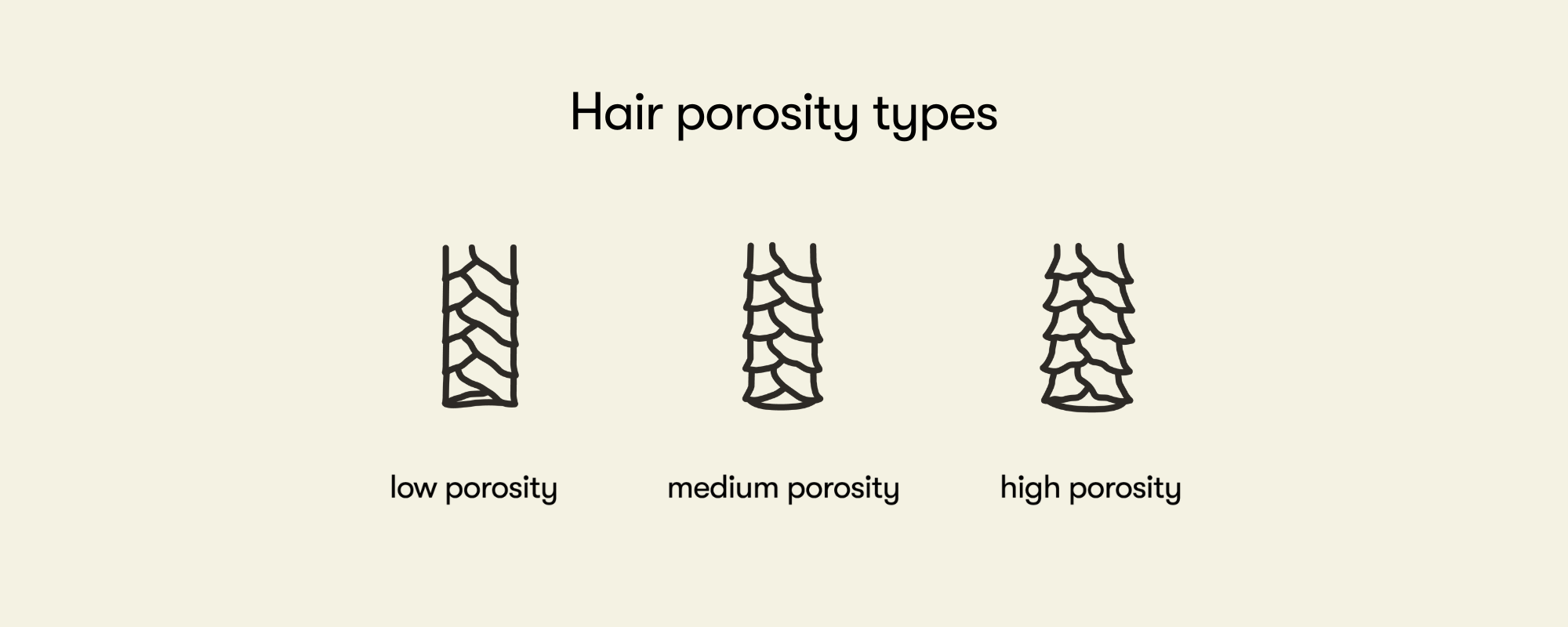 Illustration of the hair porosity types: low, medium and high