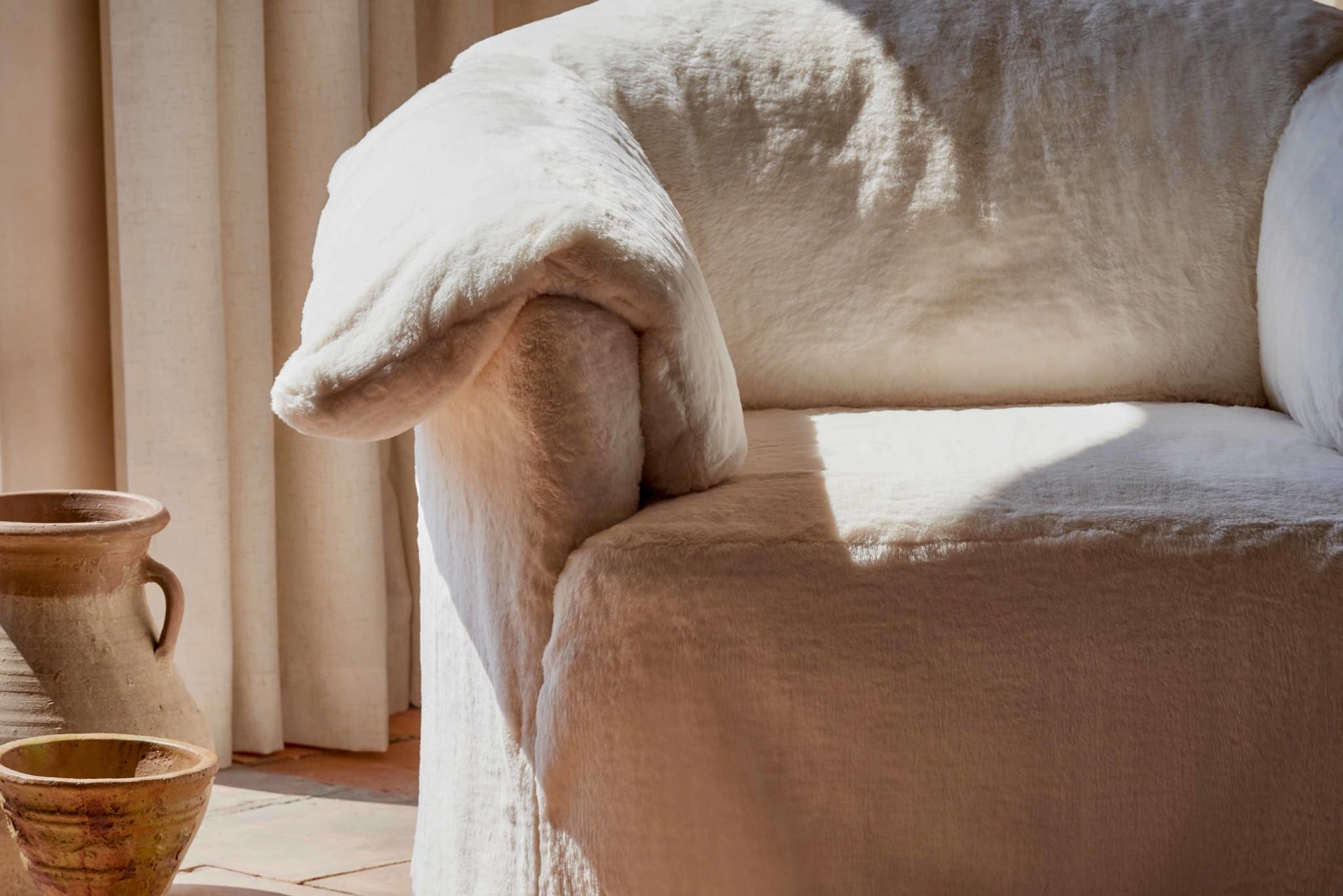 Loula Chair in Recycled Faux Fur Dandelion Poof