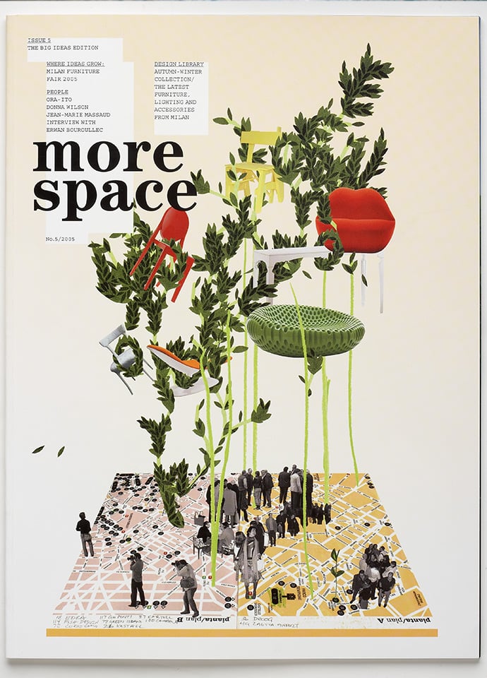 More Space and its highly crafted covers, here, and page layouts, following, explored the ideas permeating the design industry. Photos c/o Space.