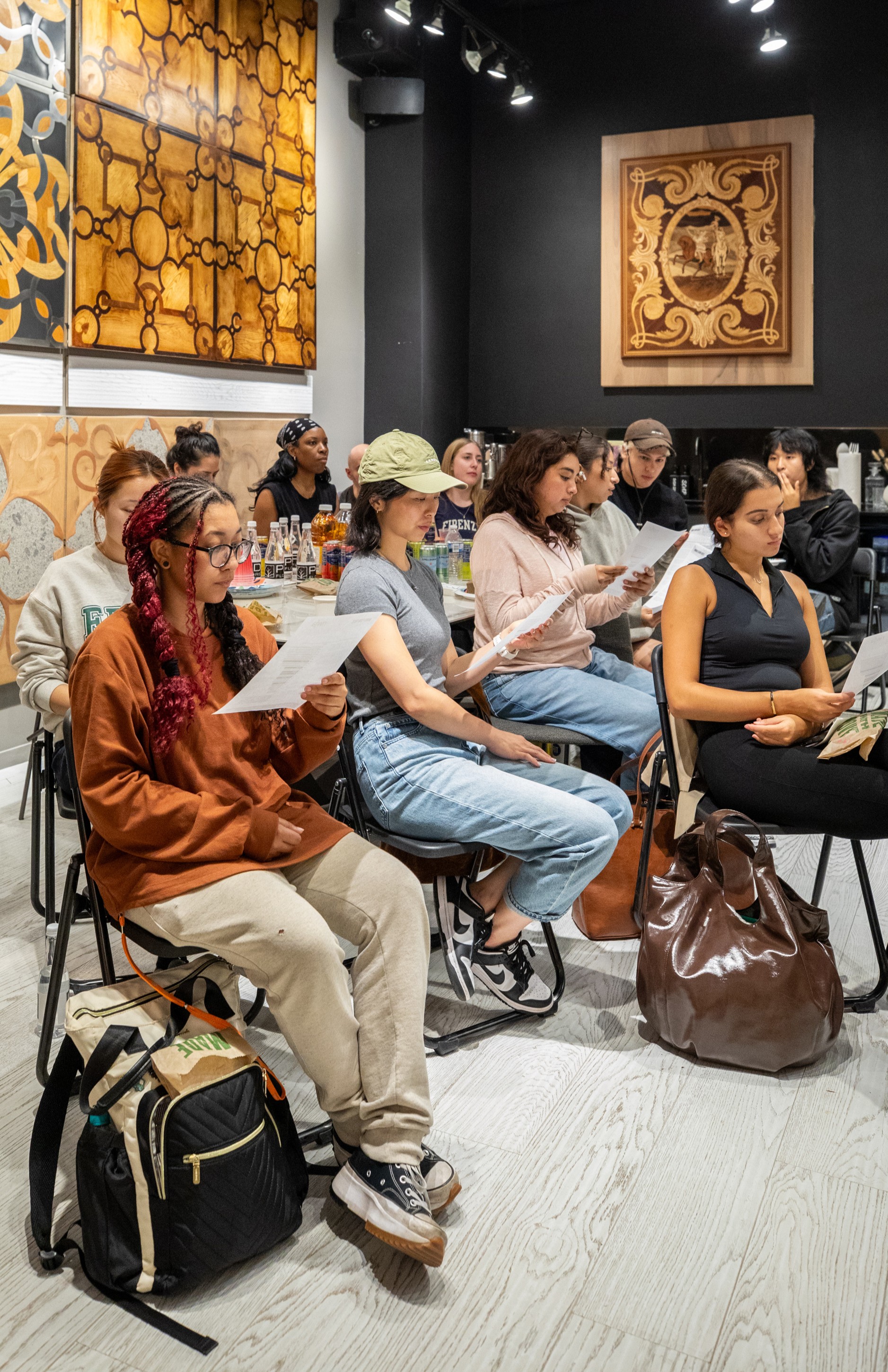 PID Floors mentor and emerging designer reviewing luxury hardwood flooring collections