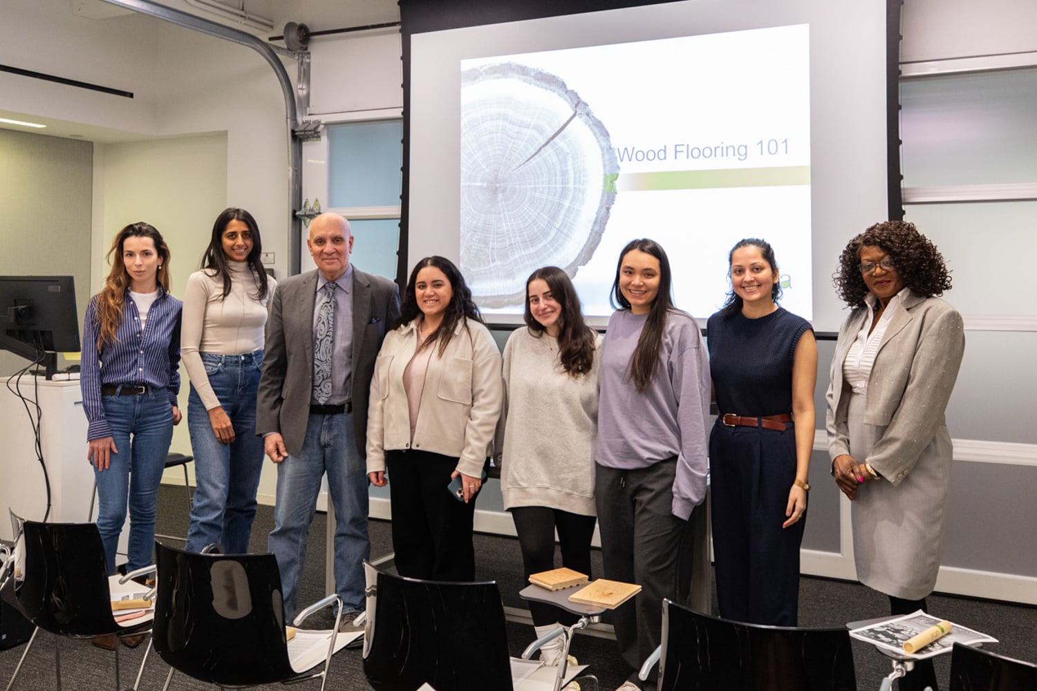 Emerging architects and designers engaging with PID Floors luxury hardwood collections at mentor event