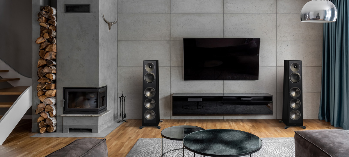 Paradigm Founder 100F floorstanding speakers in a living room