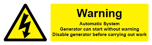W&S generator automatic start warning label