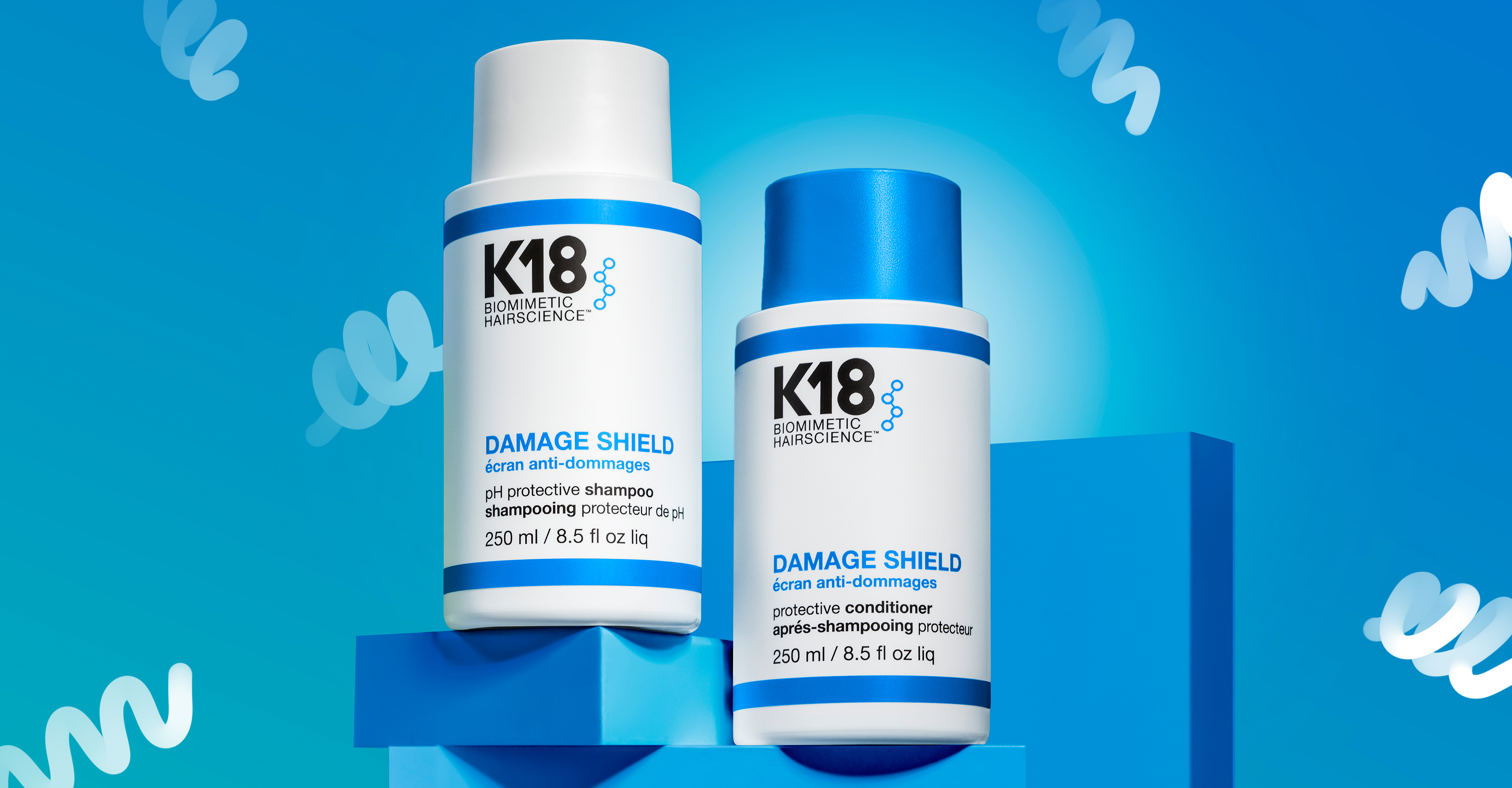 K18 DAMAGE SHIELD pH protective shampoo + protective conditioner