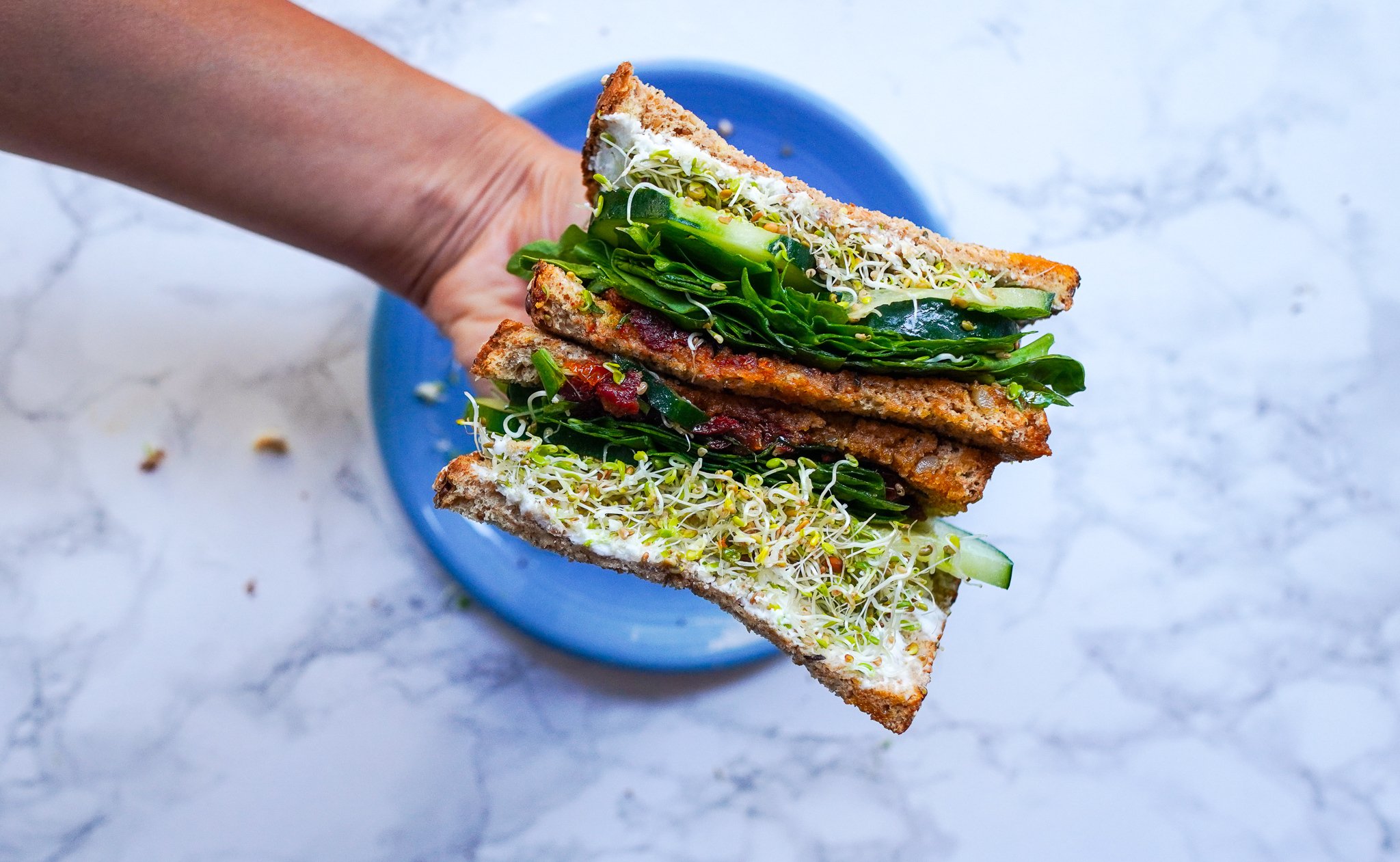 NUTRIENT PACKED SANDWICH WITH SPROUTS AND SUNDRIED TOMATOES