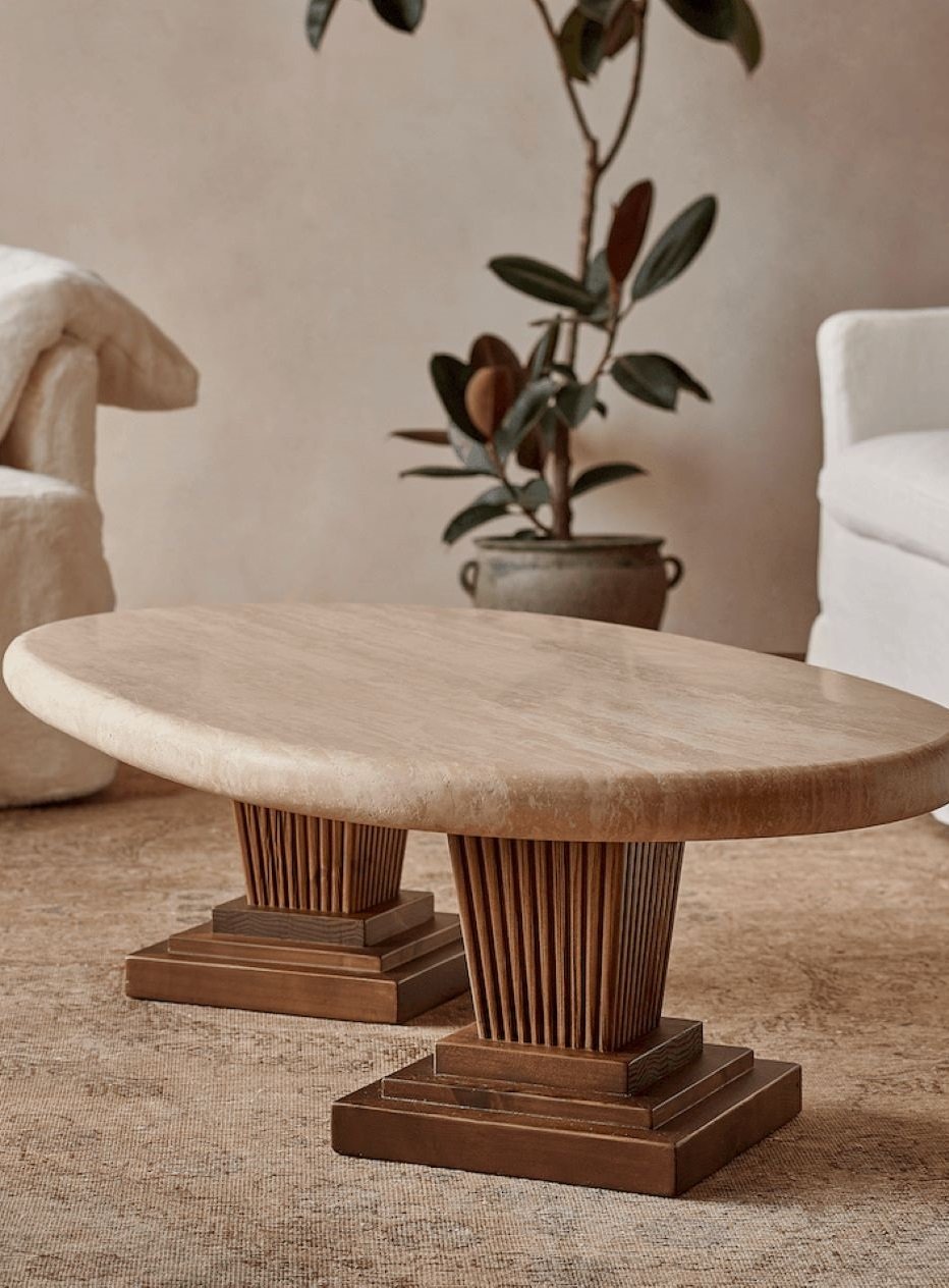 Cordelia Coffee Table in Galata Travertine & Reclaimed Pine