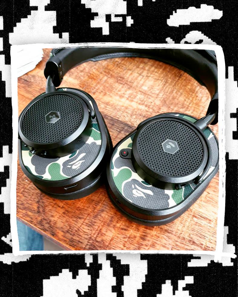 Close up photograph of BAPE MW65 Active Noise-Cancelling Headphones