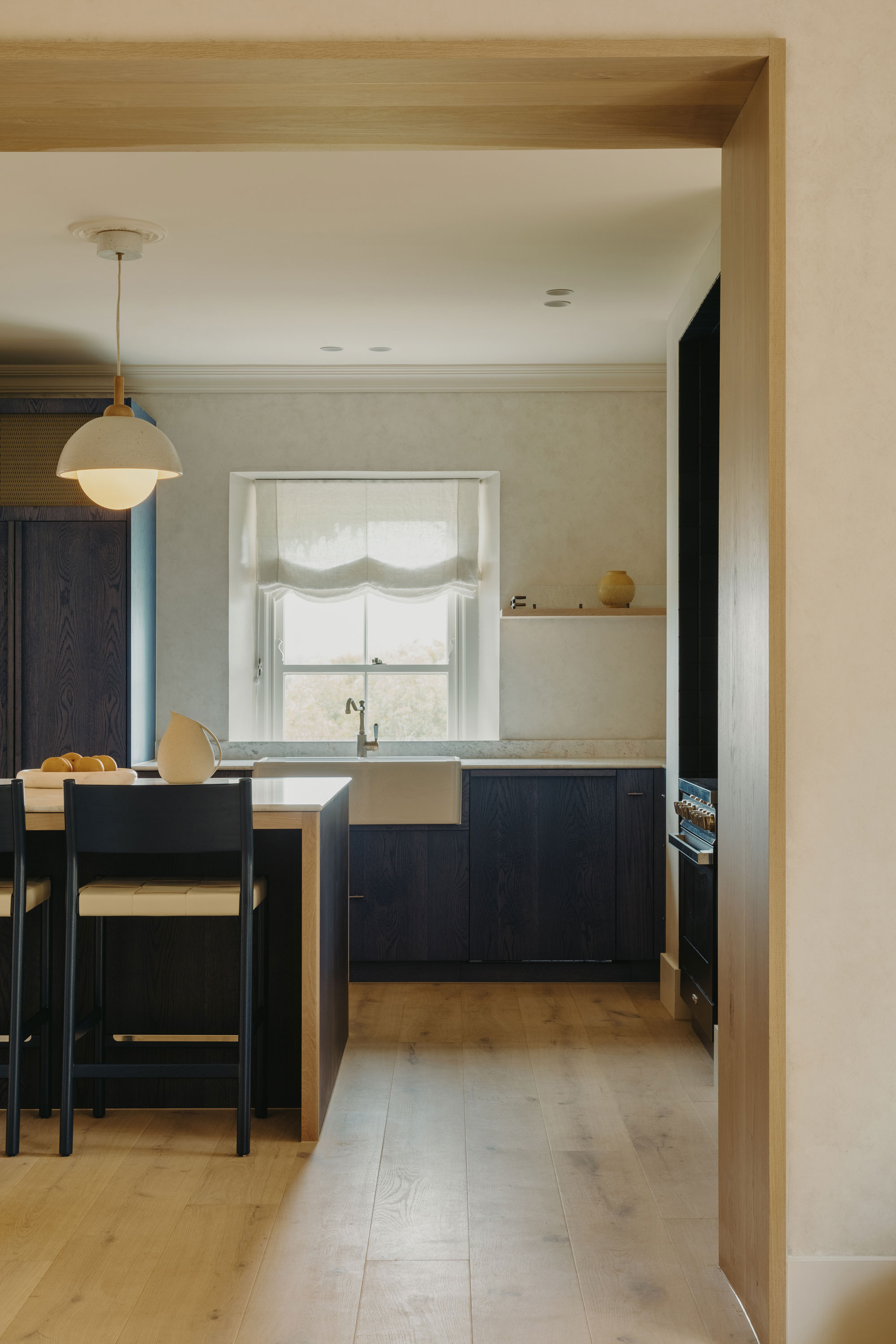 Gus Stool Black Oak Leather Stone