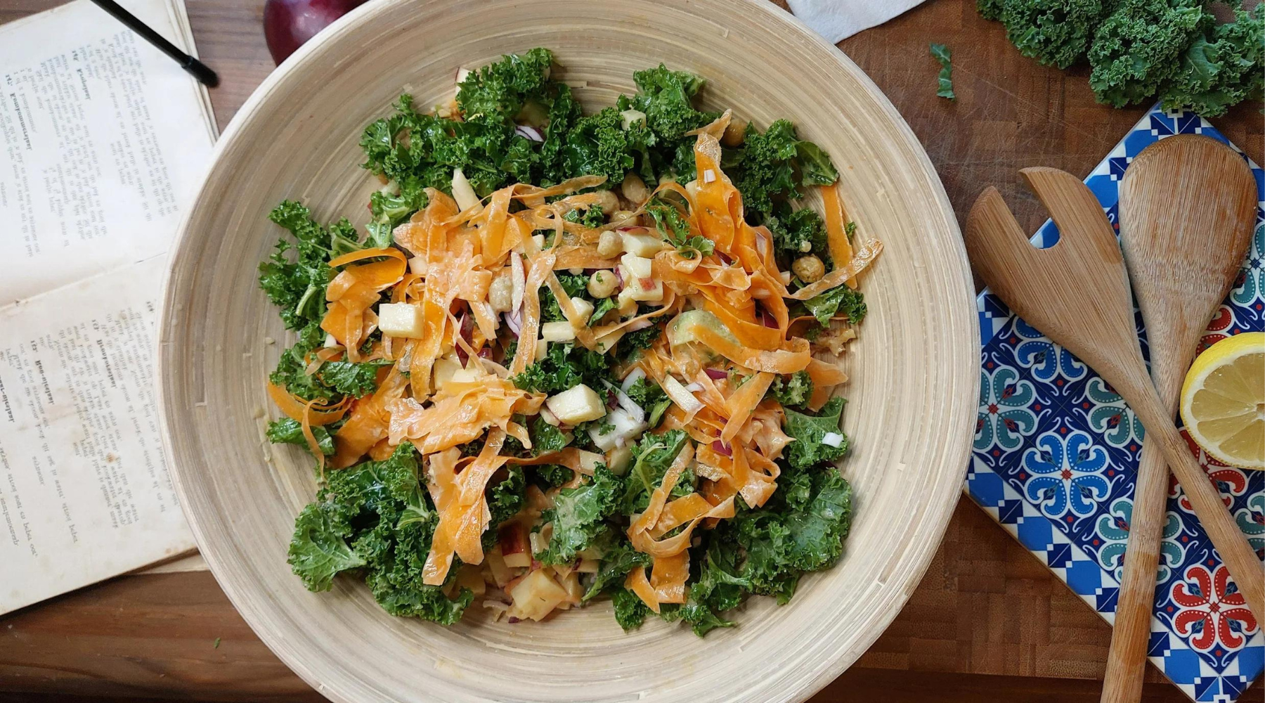 ROASTED CHICKPEA AND KALE SALAD WITH TAHINI HONEY DRESSING