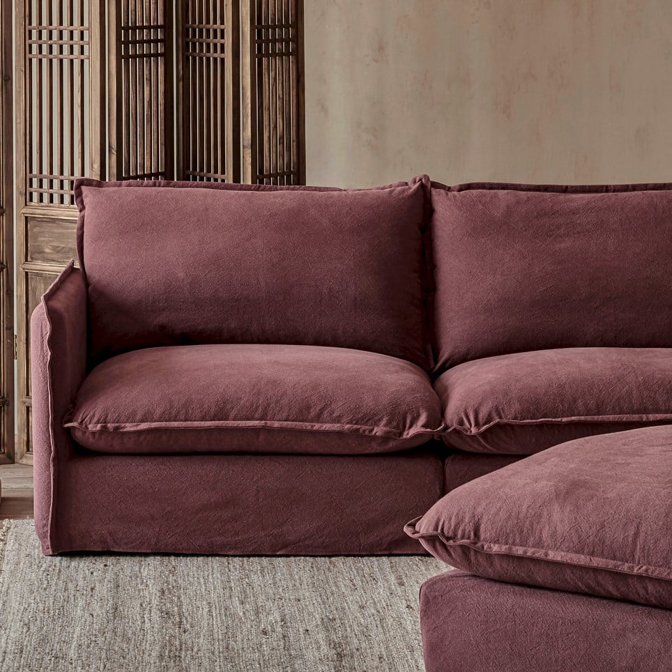 Neva Chaise Sectional Sofa in Thread-Dyed Cotton Linen, Summer Plum