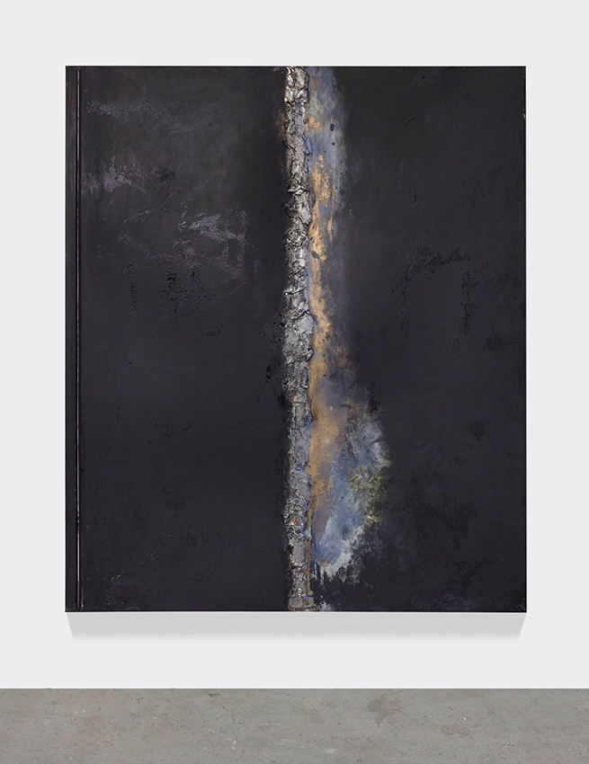 untitled, 2018 patina, oil stick, solder on solid bronze sheet, mounted on aluminum frame 79 x 67 3/4 inches (200.7 x 172.1 cm)