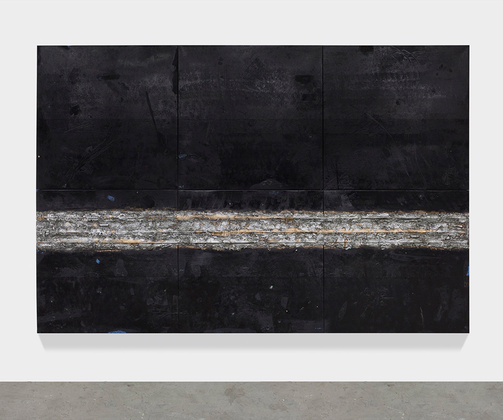 untitled, 2018 patina, oil stick, solder on solid bronze sheet, mounted on aluminum frame 88 x 132 inches (223.5 x 335.3 cm)