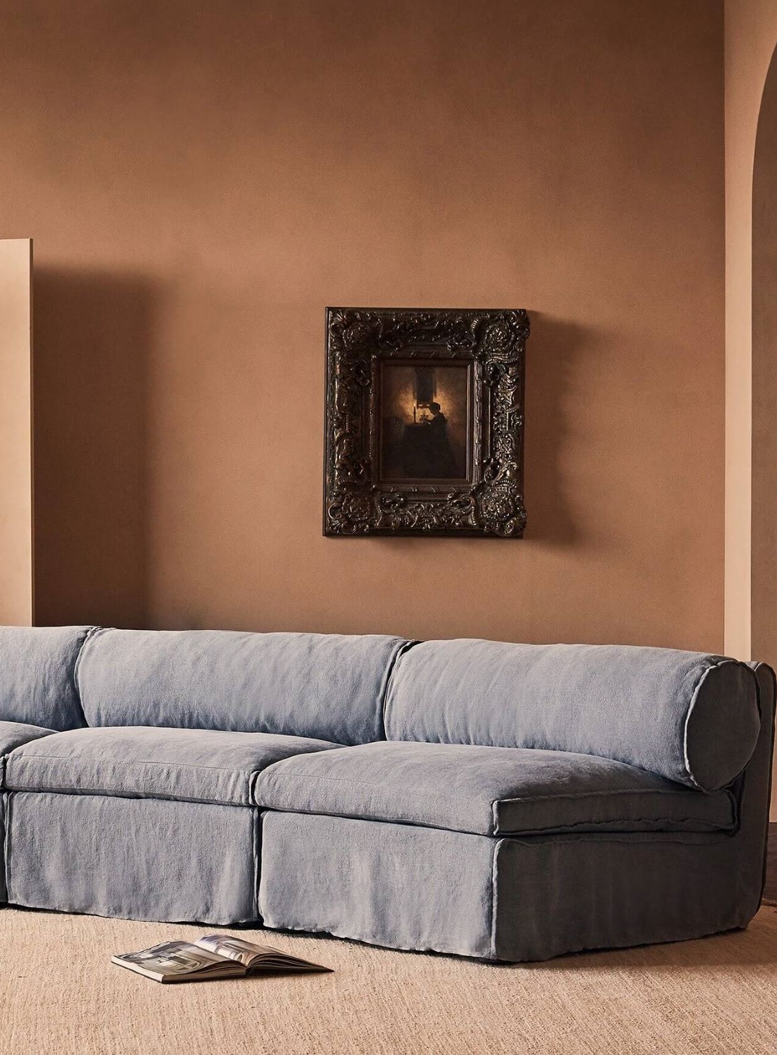 Camino Sectional in Ink Cap, Light Weight Linen